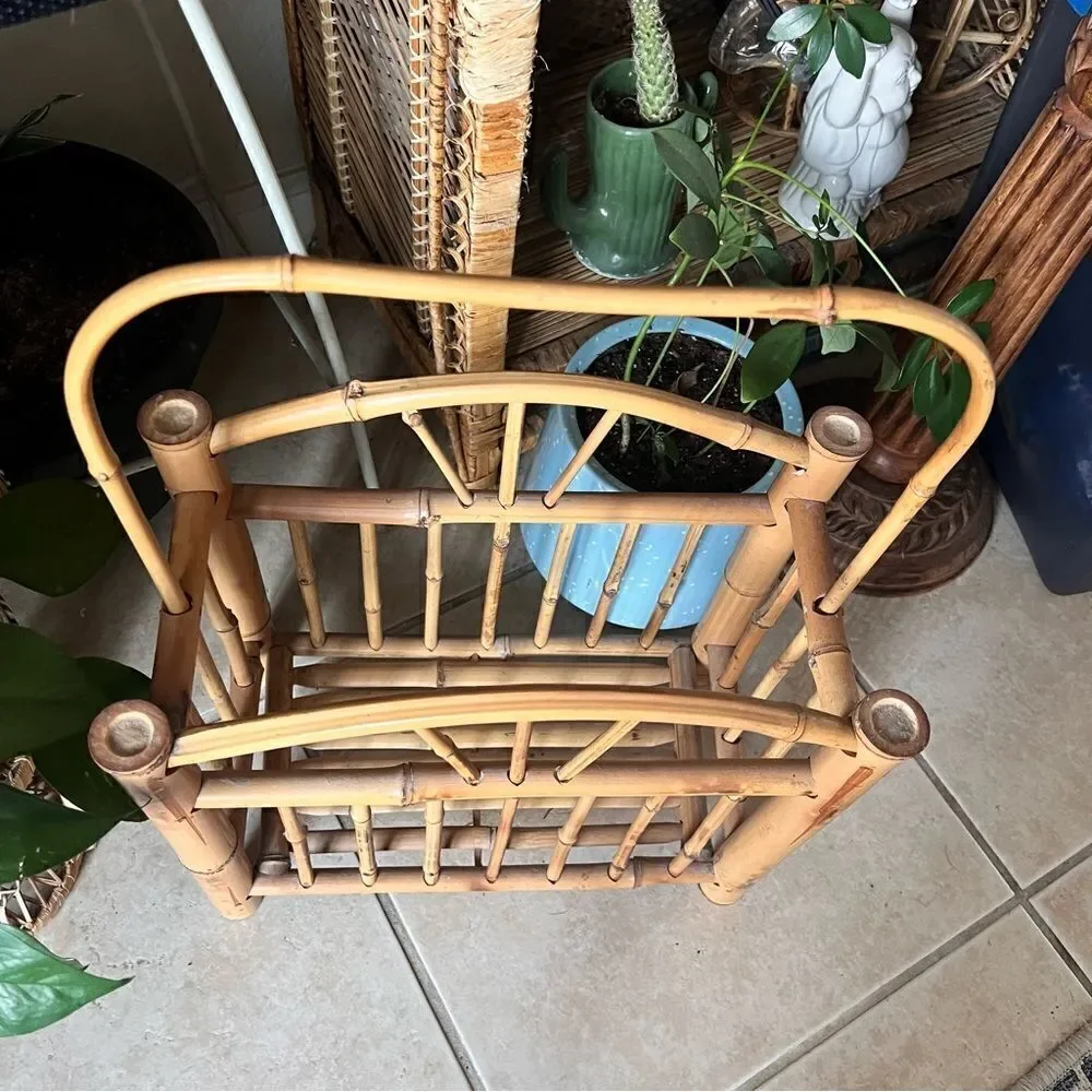 Vintage 1930 English Tortoiseshell Bohemian Rattan Bamboo Magazine/Record Rack